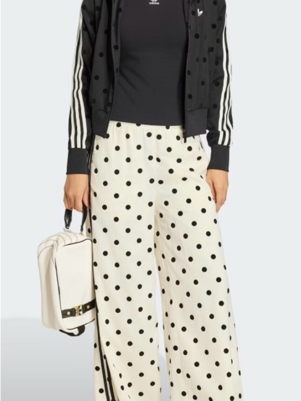 adidas White satin Wide-Leg Polka Dot Pants with Black Dots